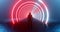 3D rendering a fantastic scene a lonely man in front of a neon red circles portal, teleport. An alien, mystical landscape, a