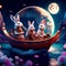 3D rendering of a fantasy scene with a full moon and a group of rabbits Generative AI