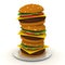 3D Rendering of fast food burger stack