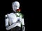 3D rendering of female robot smelling red rose