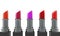 3d rendering five shades of lipstick