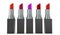 3d rendering five shades of lipstick