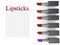 3d rendering five shades of lipstick with space for text