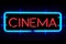 3D rendering flickering blinking red blue neon sign on black background, cinema movie film entertainment sign