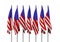 3d rendering. folding United State of America National flag poles row with clipping path isolated on white background.