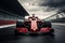 3D rendering of a formula 1 race car on the track, Ferrari F1 on the track. Sport car racing formula one in race track, AI