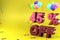 3d rendering of Forty Five Percent Off, Different Ballon Color and Yellow Theme