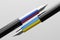 3D rendering Fountain pen Ukraine and Russia flag pattern color, Diplomacy and Press crisis war concept design illustration