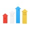 3d rendering four graphic arrows going upward icon. 3d render grow up arrows icon. Graphic arrows going upward.