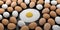 3d rendering fried egg among eggs on black background