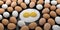 3d rendering fried eggs among eggs on black background