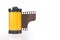 3d rendering front view of yellow film camera roll isolated on w