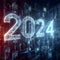 3D rendering of a futuristic 2024 New Year design on a blue background, technology concept, generative ai