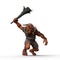 3D rendering of a giant Troll swinging a large wooden club weapon isolated on a white background