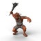 3D rendering of a giant Troll swinging a wooden weapon in his right hand isolated on a white background