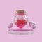 3D rendering glass jar with a heart on podium display for valentine day