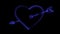 3D rendering glow effects of the contour of a heart pierced by an arrow of cupid on a black background. Neon design elements