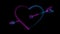 3D rendering glow effects of the contour of a heart pierced by an arrow of cupid on a black background. Neon design elements