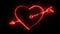 3D rendering glow effects of the contour of a heart pierced by an arrow of cupid on a black background. Neon design elements