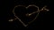 3D rendering glow effects of the contour of a heart pierced by an arrow of cupid on a black background. Neon design elements