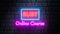 3D rendering of glowing neon RUBY Online course on brick wall. Bright signboard, light banner. Ruby online earning. 3d