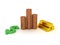 3D Rendering of gold bars, coins and dollar symbol