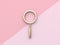 3d rendering gold magnifying glass minimal pink flat lay background