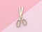 3d rendering gold scissors pink flat lay minimal background