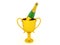 3D Rendering of gold trophy with champagne bottle in it