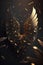 3d rendering of golden angel wings on black background with gold particles