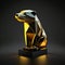 3d rendering of a golden bear on a pedestal in a dark room Generative AI