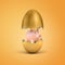 3d rendering of a golden egg shell broken into halves with a cute pink piggy bank inside.
