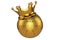 3d rendering of the golden football with a king crown on top, is