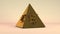 3D rendering of a Golden pyramid with currency symbols. Illustration of a financial pyramid, its unreliability. Gold monument on a