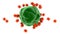 3D rendering of a green micro-organism in the environment of the red viruses. The idea of protecting the body`s immune system.
