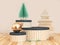 3d rendering green tree wood floor cream black scene christmas concept