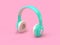 3d rendering green white headphones minimal pink background