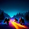 3D rendering of a group of bears on the road at night AI Generated