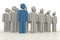 3d rendering of a group of people icons with a Blue puppet. Leadership concept, leading a team