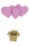 3D rendering of group of pink balloons in a box