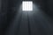 3d rendering of grunge prison cell with the shadows of stanchions projected on wall from light ray on window