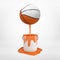 3d rendering of half-colored basketball that`s been dipped in orange paint and is floating in air, paint dripping down