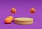 3d rendering of Halloween flying pumpkin, podium, minimal Halloween background design element