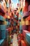 A 3d rendering of a hallway with many colorful cubes. Generative AI image.