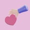 3D rendering hand holding a heart shaped balloon for valentine day