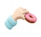 3D Rendering of hand holding pink doughnut isolate on white background.