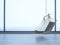 3d rendering hanging chair in an empty room on light parquet floor. Natural light from the window