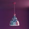 3d Rendering Hanging Pendant Light with pink, purple, teal tie dye colors on purple background