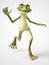 3D rendering of happy cartoon frog waving.