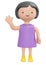 3D Rendering happy girl waving hand say hello